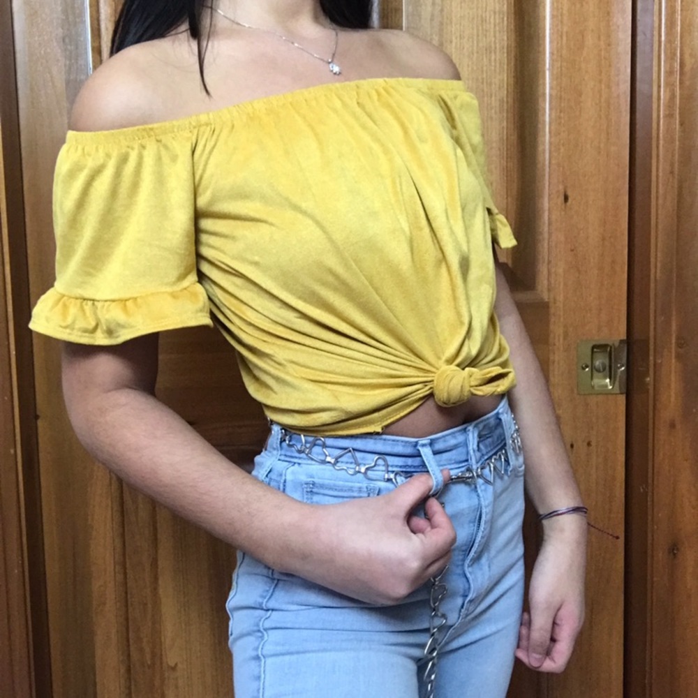 Charlotte Russe off the shoulder yellow velvet top